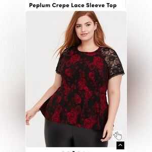 Torrid Peplum Crepe Lace Sleeve Top